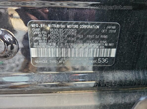 JA4AT4AA3KZ021024 2019 MITSUBISHI ECLIPSE Черный Вид наклейки с VIN-кодом