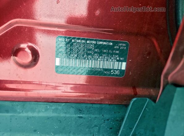JA4AT5AA1JZ056830 2018 MITSUBISHI ECLIPSE Red VIN կոդի պիտակի տեսք