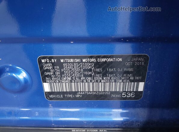 JA4AT5AA5KZ022052 2019 MITSUBISHI ECLIPSE CROSS Синий Вид подкапотного пространства