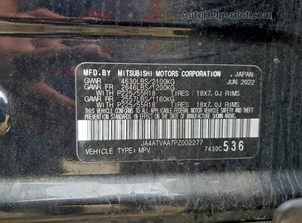JA4ATVAA7PZ002277 2023 MITSUBISHI ECLIPSE Черный Вид наклейки с VIN-кодом