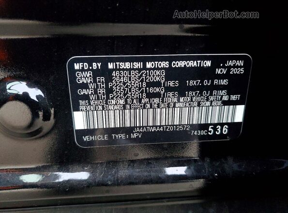 JA4ATWAA4TZ012572 2026 MITSUBISHI ECLIPSE Черный Вид наклейки с VIN-кодом