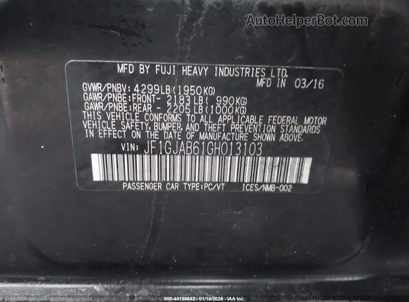 JF1GJAB61GH013103 2016 SUBARU IMPREZA Черный Вид подкапотного пространства
