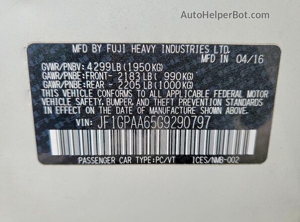JF1GPAA65G9290797 2016 SUBARU IMPREZA Белый Вид подкапотного пространства