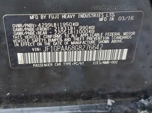 JF1GPAA68G8276642 2016 SUBARU IMPREZA Black Vista del compartimento del motor