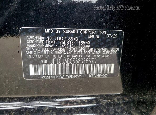 JF1GUABC5S8335670 2025 SUBARU IMPREZA Black Vista del compartimento del motor
