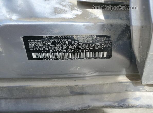 JF1VA2W6XM9806039 2021 SUBARU WRX Silver Вид наклейки з VIN-кодом