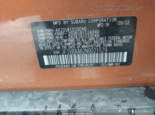 JF1VBAA62N9021529 2022 SUBARU WRX Оранжевый Вид подкапотного пространства
