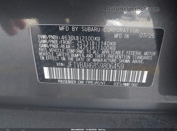 JF1VBAH68S9806459 2025 SUBARU WRX Серый Вид подкапотного пространства