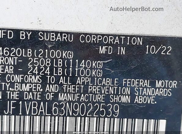 JF1VBAL63N9022539 2022 SUBARU WRX Белый Вид подкапотного пространства