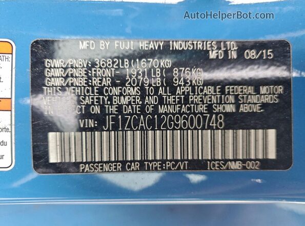 JF1ZCAC12G9600748 2016 SUBARU BRZ Blue Widok komory silnika