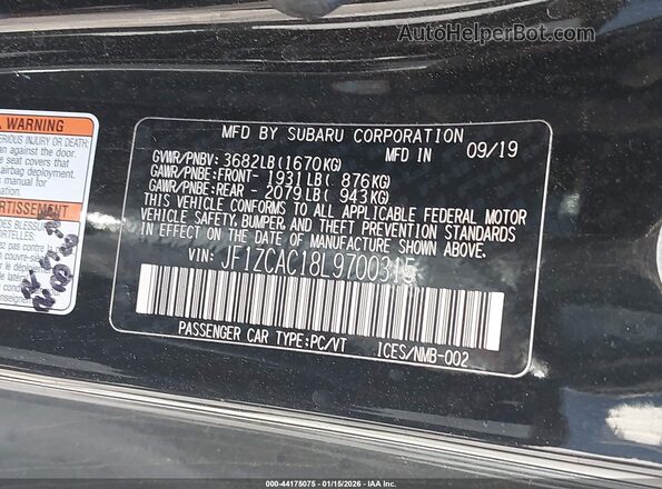 JF1ZCAC18L9700315 2020 SUBARU BRZ Black Widok komory silnika