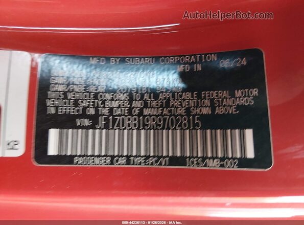 JF1ZDBB19R9702815 2024 SUBARU BRZ Red ძრავის განყოფილების ხედი
