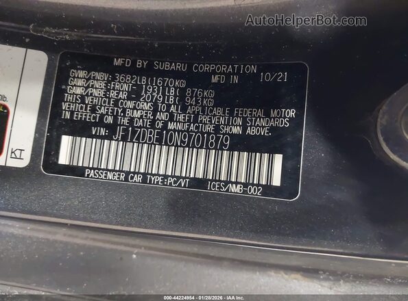 JF1ZDBE10N9701879 2022 SUBARU BRZ Серый Вид подкапотного пространства