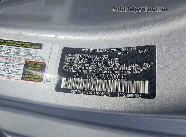 JF1ZDBE12S9700535 2025 SUBARU BRZ Silver Widok naklejki z numerem VIN