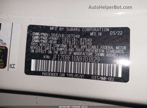 JF1ZDBE16N9703829 2022 SUBARU BRZ Белый Вид подкапотного пространства