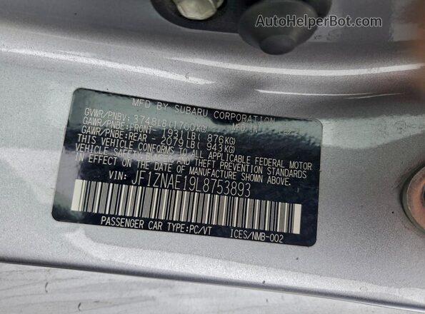 JF1ZNAE19L8753893 2020 TOYOTA 86 Серебряный Вид наклейки с VIN-кодом