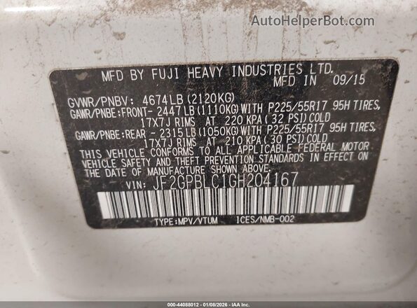 JF2GPBLC1GH204167 2016 SUBARU CROSSTREK HYBRID White Widok komory silnika