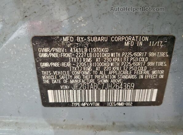 JF2GTABC7JH264369 2018 SUBARU CROSSTREK Синий Вид наклейки с VIN-кодом