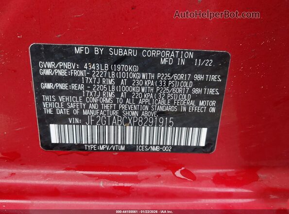 JF2GTABCXP8291915 2023 SUBARU CROSSTREK Красный Вид подкапотного пространства