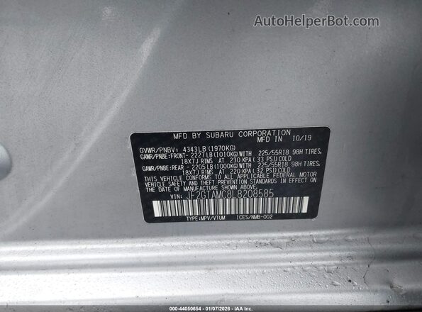 JF2GTAMC8L8208585 2020 SUBARU CROSSTREK Серебряный Вид подкапотного пространства
