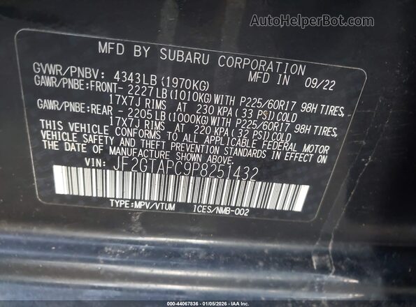 JF2GTAPC9P8251432 2023 SUBARU CROSSTREK Черный Вид подкапотного пространства