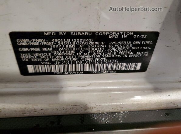 JF2GTDNCXPH218976 2023 SUBARU CROSSTREK Белый Вид наклейки с VIN-кодом