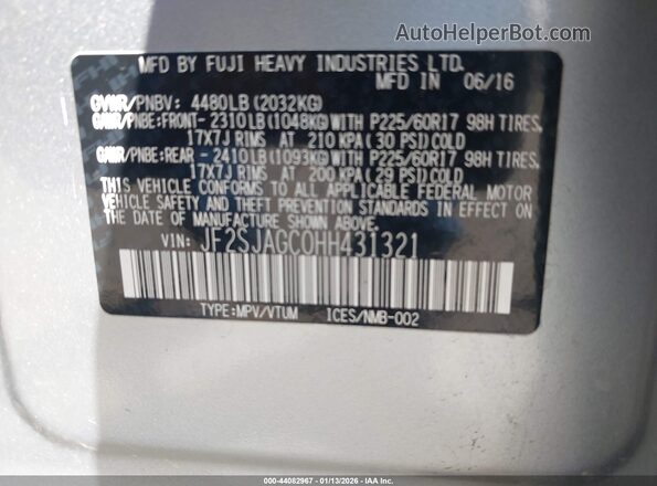 JF2SJAGC0HH431321 2017 SUBARU FORESTER 2.5 Серебряный Вид подкапотного пространства