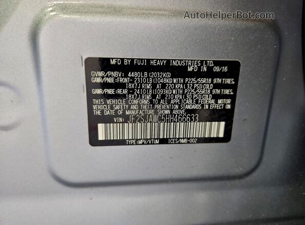 JF2SJAWC5HH466633 2017 SUBARU FORESTER 2.5I TO Silver Вид наклейки з VIN-кодом