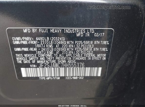 JF2SJAWC7HH555376 2017 SUBARU FORESTER 2.5I TO Серый Вид подкапотного пространства
