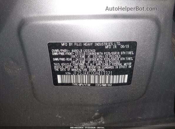 JF2SJAXC0GH413321 2016 SUBARU FORESTER 2.5I TO Серебряный Вид подкапотного пространства