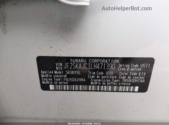 JF2SKAJC1LH471390 2020 SUBARU FORESTER Белый Вид подкапотного пространства