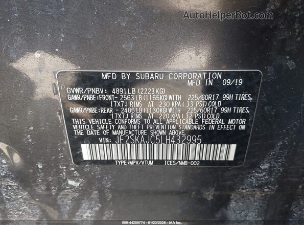 JF2SKAJC5LH432995 2020 SUBARU FORESTER Серый Вид подкапотного пространства