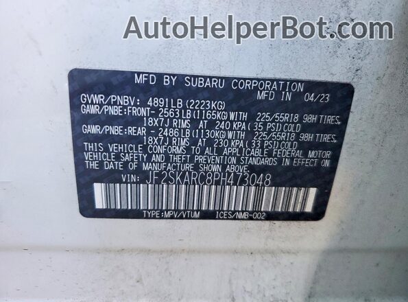 JF2SKARC8PH473048 2023 SUBARU FORESTER Белый Вид наклейки с VIN-кодом