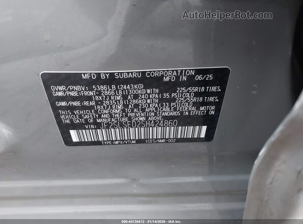 JF2SLSED2SH424860 2025 SUBARU FORESTER Silver Вид підкапотного простору