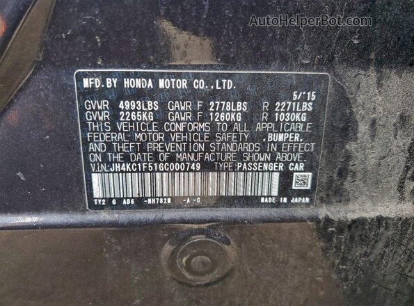 JH4KC1F51GC000749 2016 ACURA RLX Gray Widok komory silnika