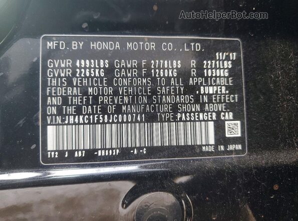 JH4KC1F58JC000741 2018 ACURA RLX Черный Вид наклейки с VIN-кодом