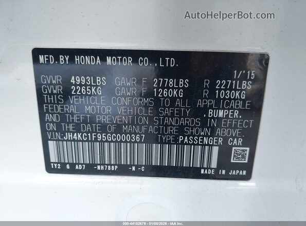 JH4KC1F95GC000367 2016 ACURA RLX Белый Вид подкапотного пространства