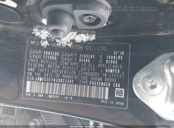 JHMFC1F76JX021342 2018 HONDA CIVIC Black Vista del compartimento del motor