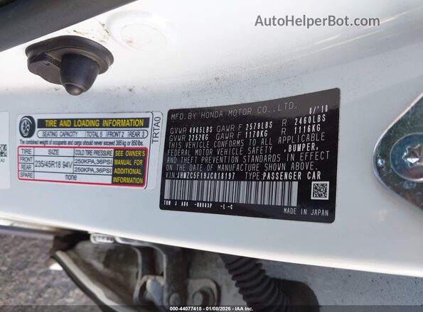 JHMZC5F19JC018197 2018 HONDA CLARITY PLUG-IN HYBRID White ძრავის განყოფილების ხედი