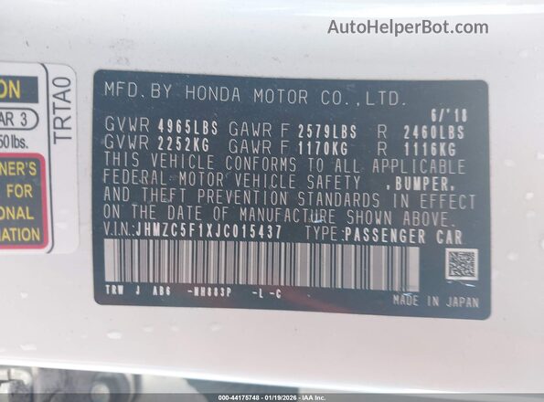 JHMZC5F1XJC015437 2018 HONDA CLARITY PLUG-IN HYBRID White Engine compartment view