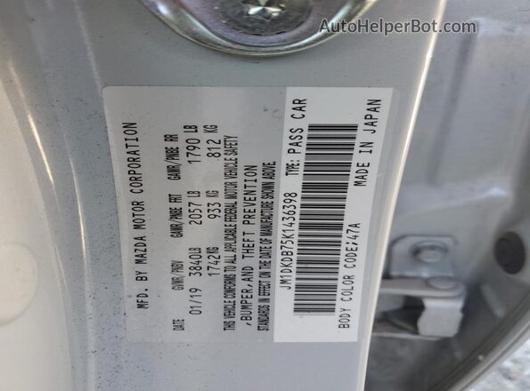 JM1DKDB75K1436398 2019 MAZDA CX-3 Серый Вид наклейки с VIN-кодом
