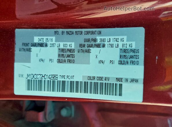 JM1DKDC72H0142969 2017 MAZDA CX-3 Red Widok naklejki z numerem VIN