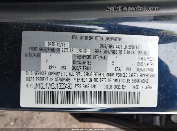 JM1GL1VM3J1333490 2018 MAZDA 6 Синий Вид подкапотного пространства