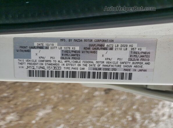 JM1GL1VM4L1513533 2020 MAZDA 6 White Vista de la etiqueta del VIN