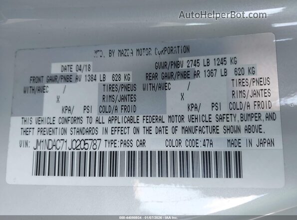 JM1NDAC71J0205787 2018 MAZDA MX-5 MIATA Белый Вид подкапотного пространства