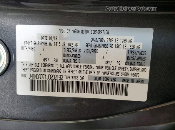 JM1NDAD71J0202192 2018 MAZDA MX-5 Серый Вид наклейки с VIN-кодом