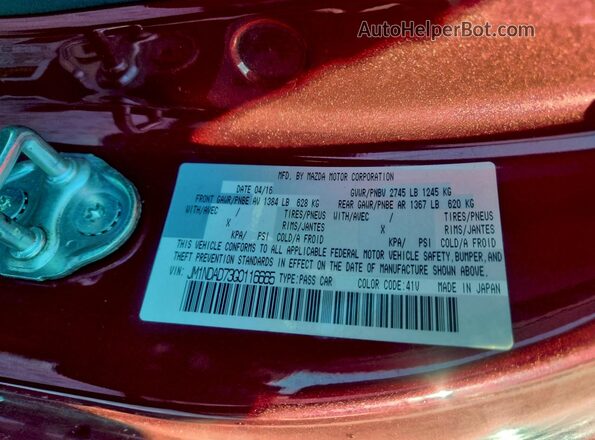 JM1NDAD73G0116665 2016 MAZDA MX-5 Красный Вид подкапотного пространства