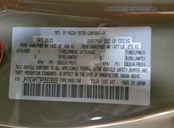 JM1NDAM73P0553825 2023 MAZDA MX-5 Бежевый Вид наклейки с VIN-кодом