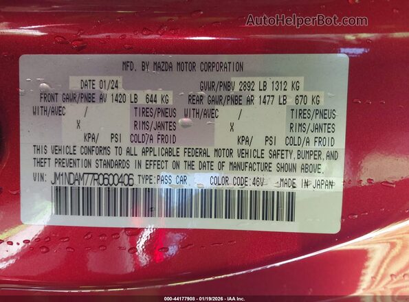 JM1NDAM77R0600406 2024 MAZDA MX-5 MIATA RF Красный Вид подкапотного пространства