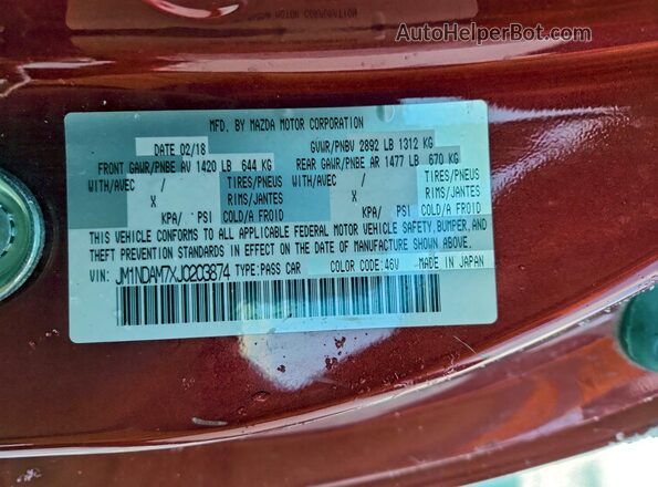 JM1NDAM7XJ0203874 2018 MAZDA MX-5 Красный Вид подкапотного пространства
